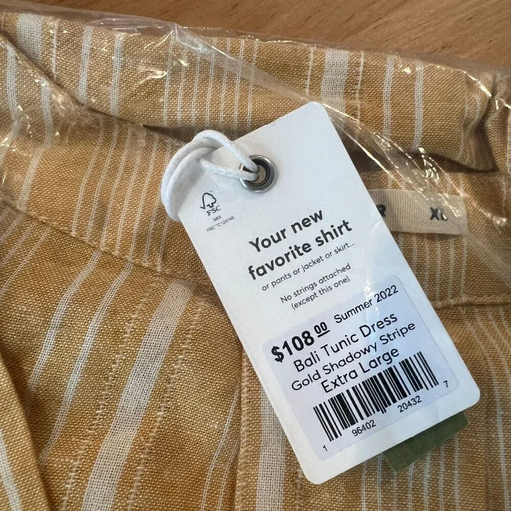 Marine Layer Bali TUnic Dress Extra Large in Gold Shadowy Stripe Linen Blend